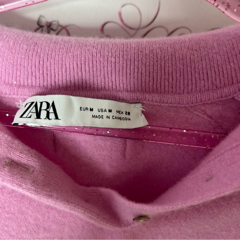 Zara Pink V-Neck Sweater Soft Knit Retro Style button down furry fuzzy - Picture 5 of 7